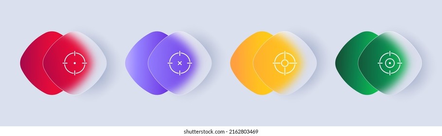 Various sights set icon. Weapons, optics, zoom, tip, war, shooting, target audience, leveling, victim, targeted advertising. Advertising concept. Glassmorphism style. Vector line icon for Advertising