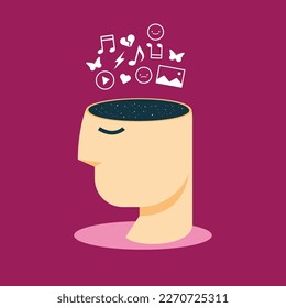 Varios signos sobre la cabeza abstracta. Ilustración de vectores aislados