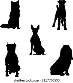 varios tipos de silueta de perro por diseño vectorial