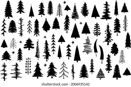 various  silhouette  pine trees  set, isolated vector illustration graphic collection