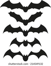 Various silhouettes of bats in black