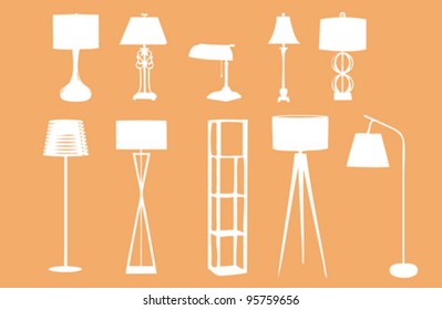 Various silhouettes of floor and table lamps in vector format. These are scalable to any size!