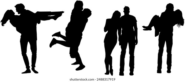  Various silhouettes of people in different poses against a sunset backdrop.
 Group of people in silhouette, each striking a unique pose. Silhouettes of individuals showcasing a range of poses 