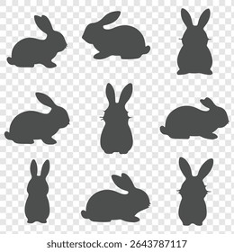 Varias siluetas de conejos aislados Elementos decorativos para las fiestas.