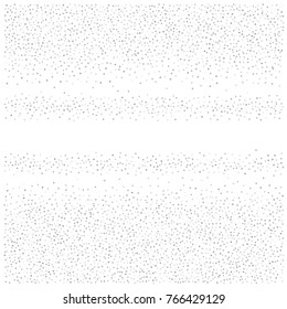 Various silver confetti frame or border of random scatter silvery geometric figures isolated on white.