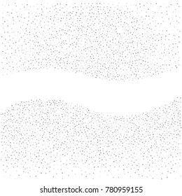 Various silver confetti frame or border of random scatter silvery geometric figures isolated on white.