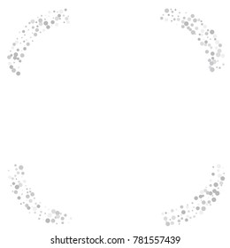 Various silver confetti frame or border of random scatter silvery geometric figures isolated on white.
