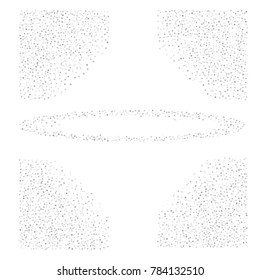 Various silver confetti frame or border of random scatter silvery geometric figures isolated on white.