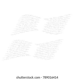 Various silver confetti frame or border of random scatter silvery geometric figures isolated on white.