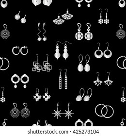 various silver ladies earrings types seamless pattern eps10