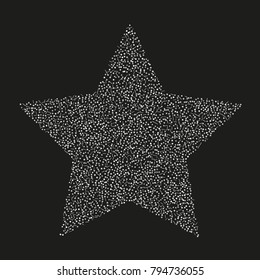 Various silver powder background of random scatter silvery geometric figures isolated on black.