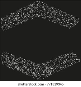 Various silver powder frame or border of random scatter silvery geometric figures isolated on black.