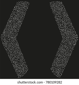 Various silver powder frame or border of random scatter silvery geometric figures isolated on black.