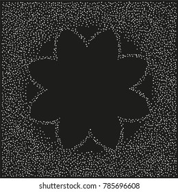Various silver powder frame or border of random scatter silvery geometric figures isolated on black.