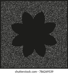 Various silver powder frame or border of random scatter silvery geometric figures isolated on black.