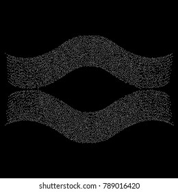 Various silver powder frame or border of random scatter silvery geometric figures isolated on black.