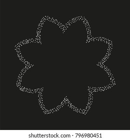 Various silver powder frame or border of random scatter silvery geometric figures isolated on black.