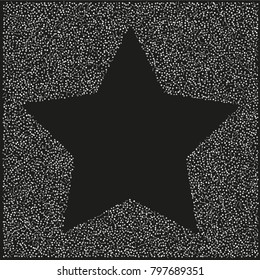 Various silver powder frame or border of random scatter silvery geometric figures isolated on black.