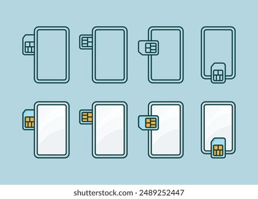 Varias tarjetas sim inserto posición Representante ilustración plana minimalista con contorno