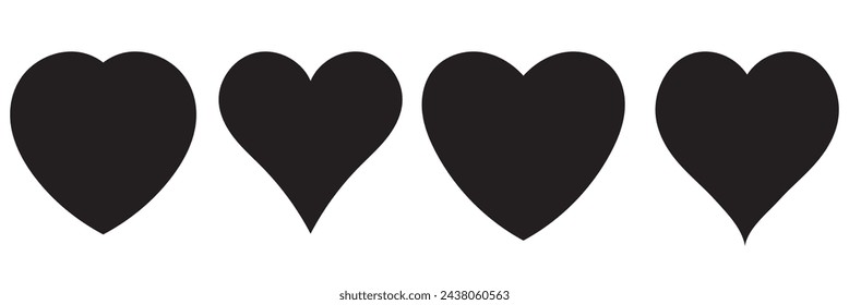 Various simple black vector heart love icon.  Vector illustration.