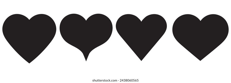 Diversos iconos de amor de corazón vector negro simple.  Ilustración vectorial.