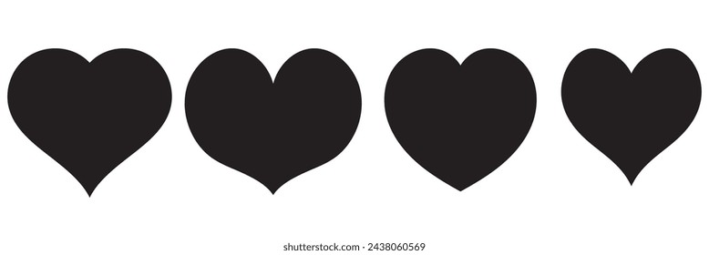 Diversos iconos de amor de corazón vector negro simple.  Ilustración vectorial.