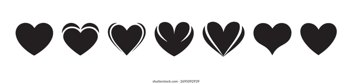 Verschiedene einfache schwarze Vektor Herz Liebe Icon-Set.