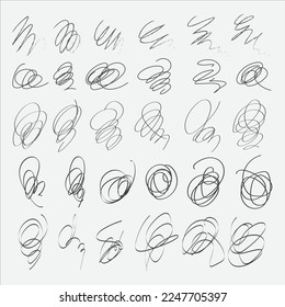 Various simple brush motifs. Hand drawn decorative curls, swirls, ornaments. Vector ink brush illustration
