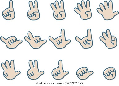 Various simple hand shapes, set of rock paper scissors