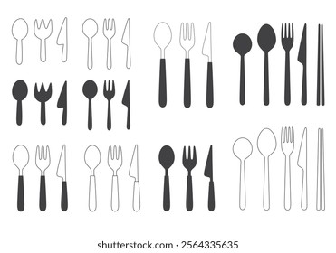 Various simple icon set of cutlery