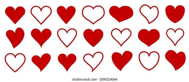 Various simple red vector heart love icon