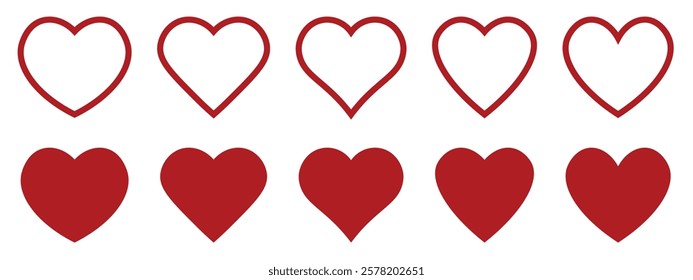 Various simple red vector heart love icon