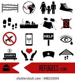 varios simples refugiados iconos temáticos establecidos eps10