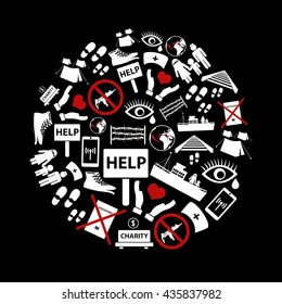 various simple refugees theme icons set in circle eps10