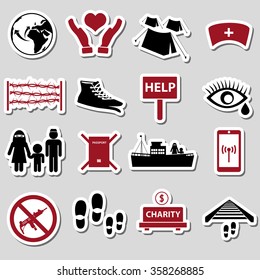 various simple refugees theme stickers set eps10