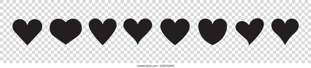 Diversos simples iconos de amor al corazón vectorial en un fondo transparente.