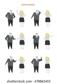 Various situations of the two office staff vector illustration