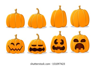 Various size and faces of Halloween pumpkin, vector illustration