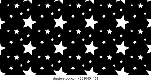Various size of white star scattered in black background with seamless pattern. Star wallpaper
