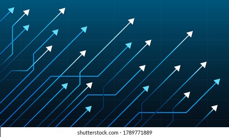 Various Sizes Of Arrows That Move Upwards And Intertwine. Stock Market Diagram. Group Of Arrows Going Up. Vector Illustration.