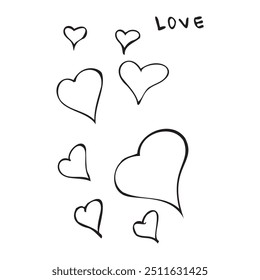 various sizes of hand drawn hearts