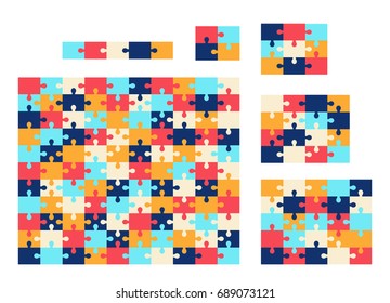 Various sizes jigsaw puzzle set. Vector colorful collection.