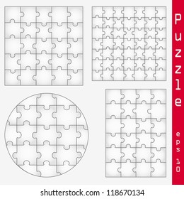 Various sizes puzzle isolated on gray background - vector illustration, graphic design editable for your design. Logo design