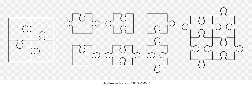 Various sizes puzzle set. Puzzle pieces vector set. Separate the ability to change