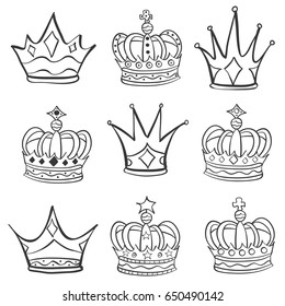 Various sketch crown hand draw doodles