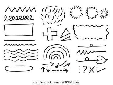 Various sketchy Doodle Arrows, Direction pointers Shapes and Objects. Abstract vector illustration.eps 10.