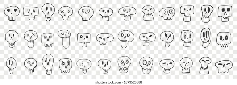 Various skull faces doodle set