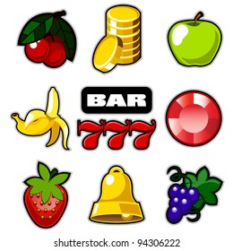 Various Slot Fruit Machine Icons Vector