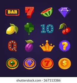Various slot machine icons vector illustration set