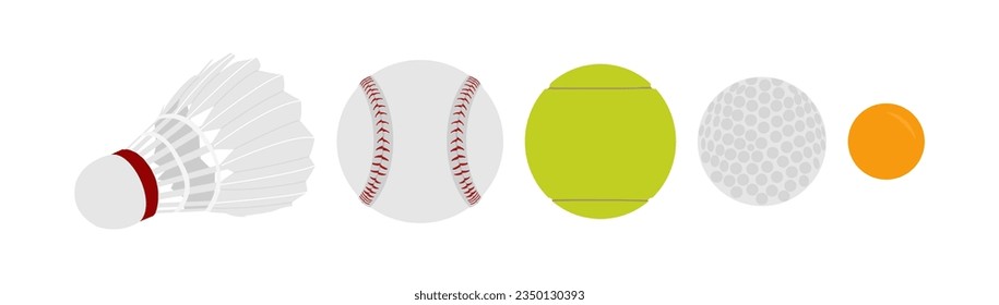 various of small ball, shuttlecock, baseball, tennis ball, golf ball, ping pong ball illustration design vector